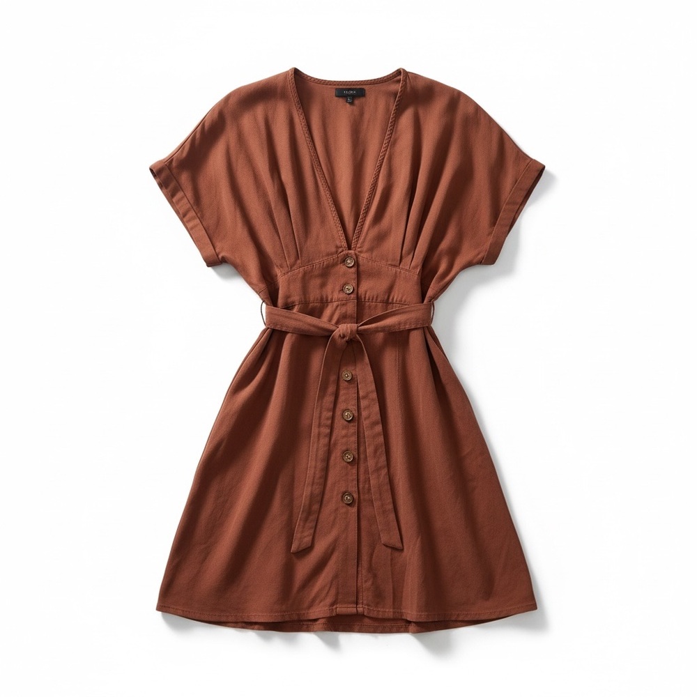 Quince Rust Brown Button-Front Mini Dress